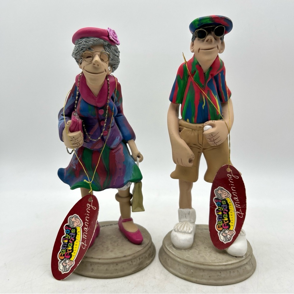 Vtg Diana Manning 8” Figurines “Grandma Born To Shop & Grandpa Golfer”(See Desc)